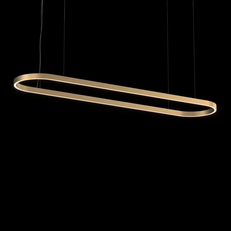 Distinguished Euroluce Profile Oval suspension lamp with warm gold-toned metal and brushed finish for diffused ambient illumination