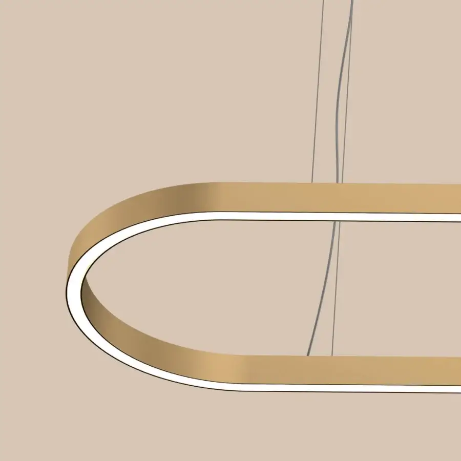 Superior Euroluce Profile Oval suspension lamp with curved warm gold metallic form and satin finish