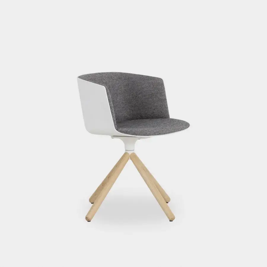 Exceptional Lapalma Cut armchair with textured medium gray textile upholstery and smooth white plastic shell built with light-toned wood legs