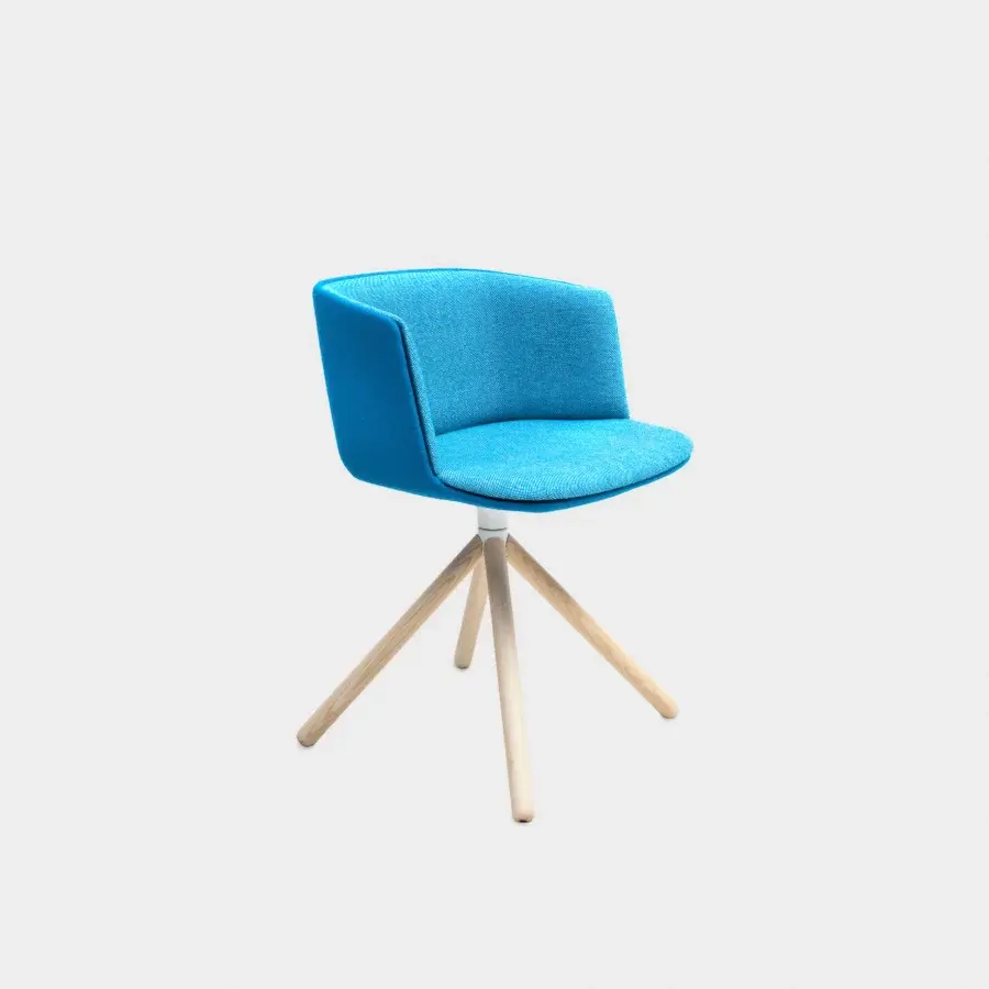 Lavish Lapalma Cut armchair with sculpted Baydur structure, turquoise blue textile upholstery and satin-finish light-colored wood legs