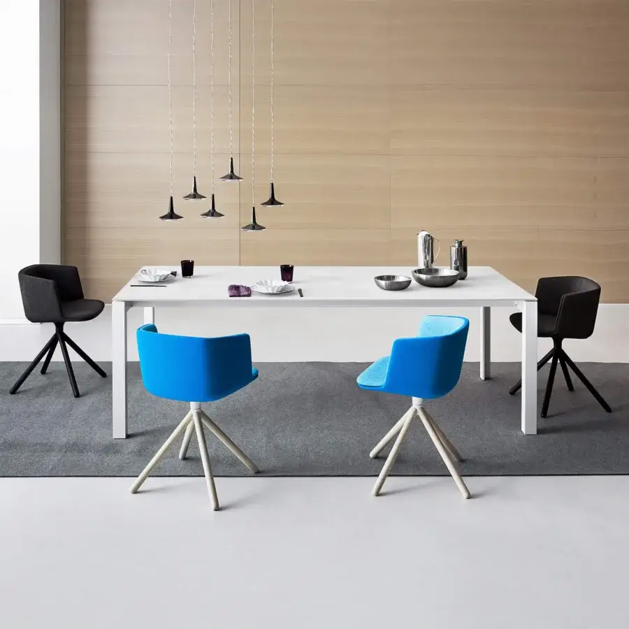 Distinguished Lapalma Cut armchair with vibrant blue textile upholstery and skilled wood legs construction