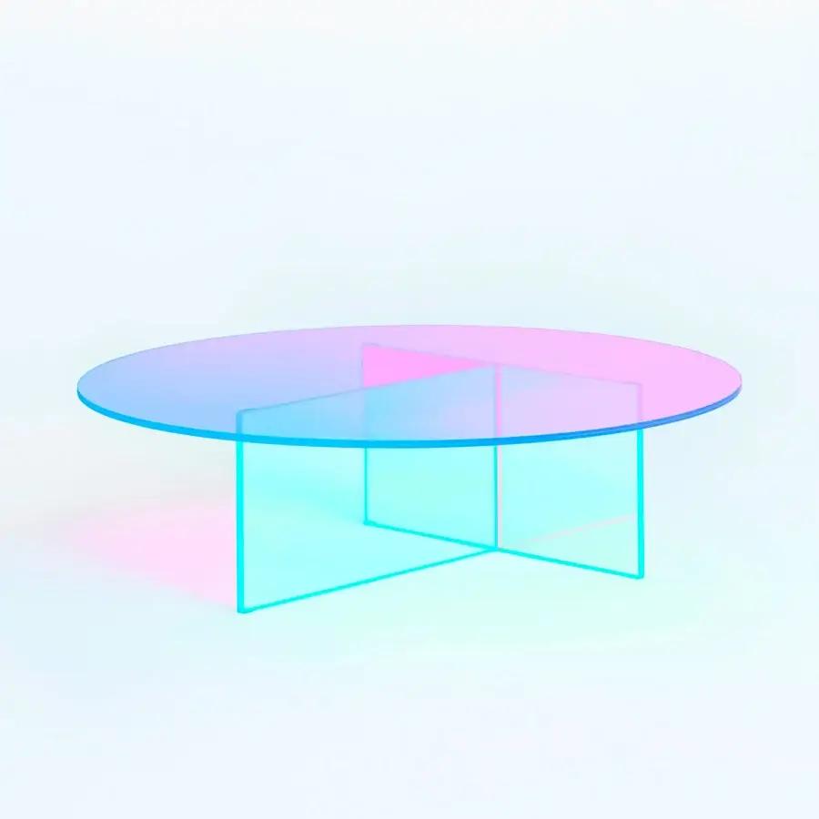 Captivating Glas Italia Shimmer coffee table crafted in laminated and glued glass with iridescent multichromatic finish
