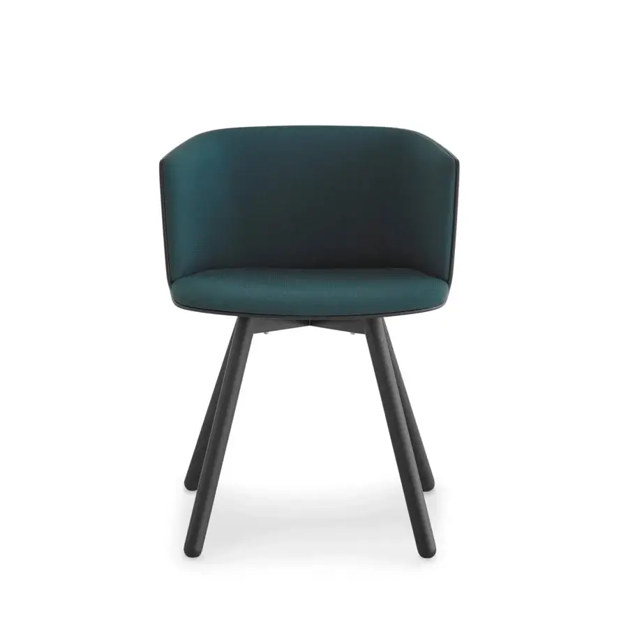 Elegant Lapalma Cut armchair with fully upholstered shell in deep teal textile and solid ash-wood frame with dark matte finish