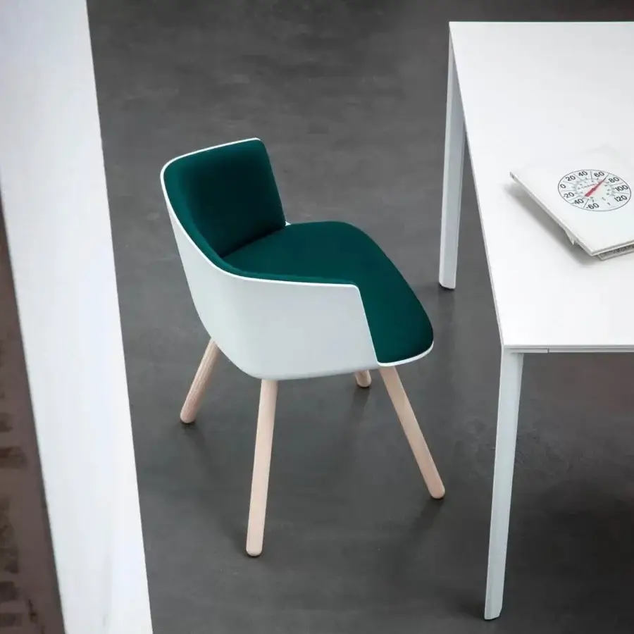 Exceptional Lapalma Cut armchair with sculpted Baydur shell, dark teal upholstery and gently splayed solid ash-wood legs