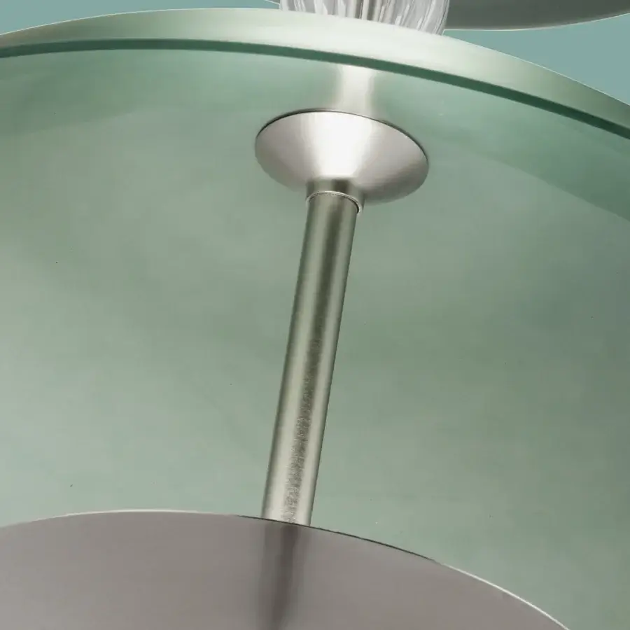 Superior Euroluce Sama suspension lamp crafted in metal with a brushed finish and light greenish-gray layered silhouette