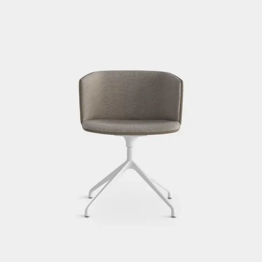 Sophisticated Lapalma Cut armchair upholstered in muted gray-beige textile with a sleek white swivel aluminum base expertly made in Italy