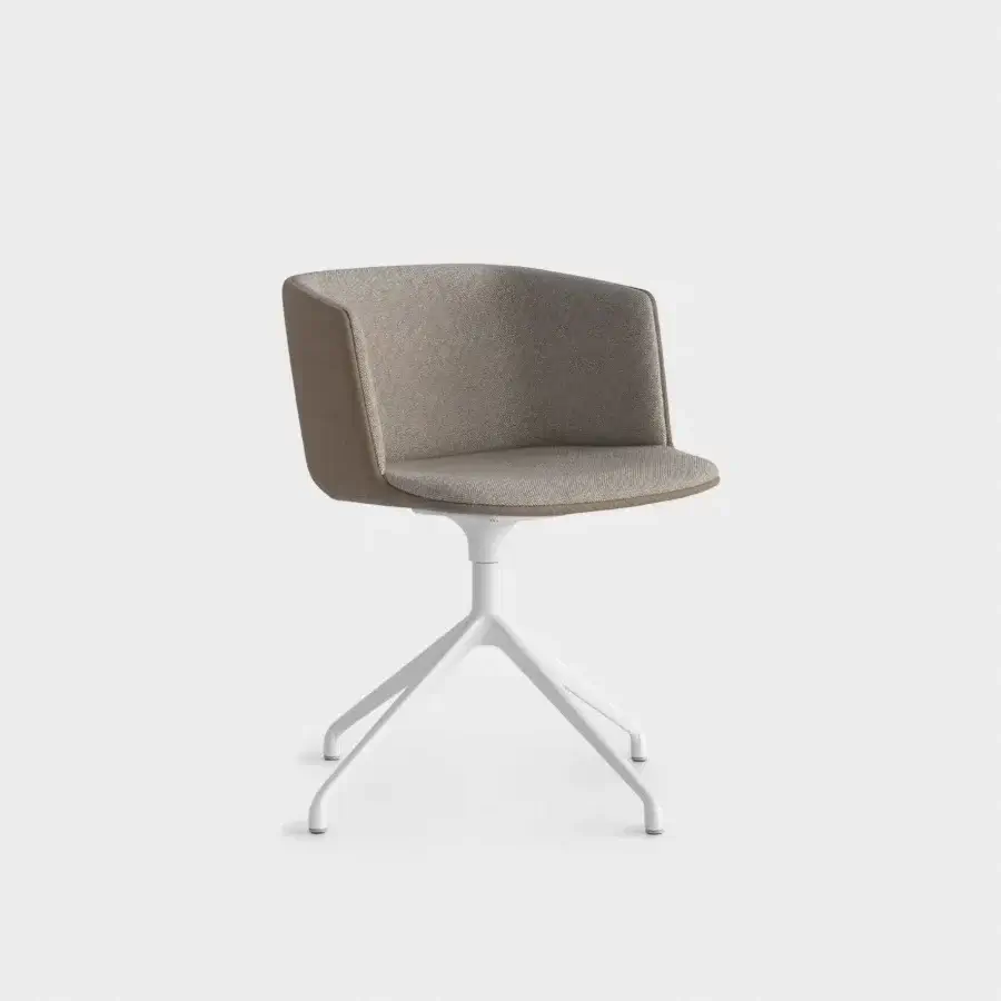 Cutting-edge Lapalma Cut armchair with technical aluminum base upholstered in muted gray-beige textile for comfortable individual seating