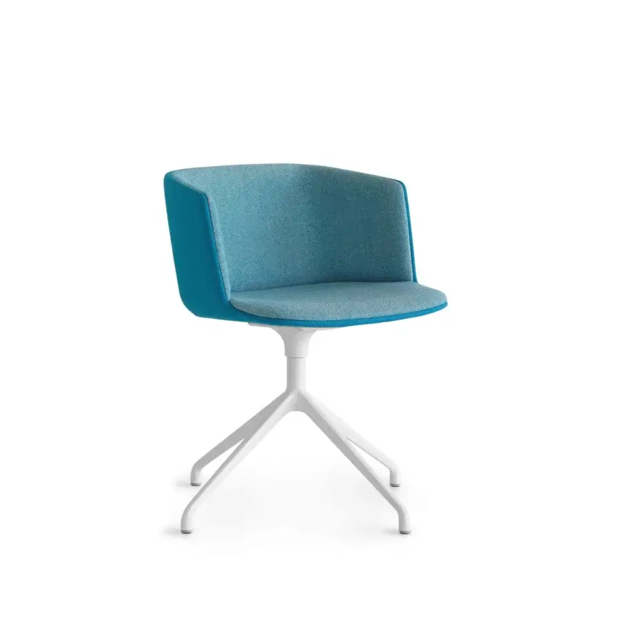 Distinguished Lapalma Cut armchair with a forward-looking technical aluminum base upholstered in vibrant teal blue textile with matte finish