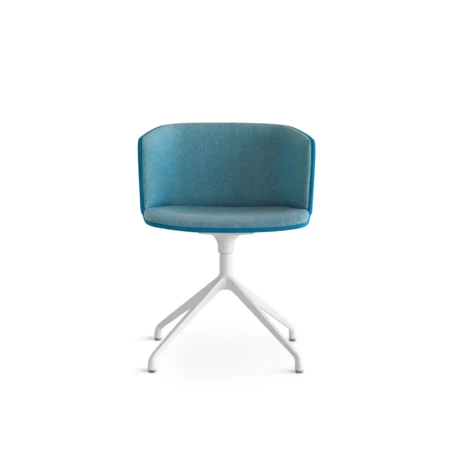 Innovative Lapalma Cut armchair with a technical swivel aluminum base upholstered in muted teal matte textile