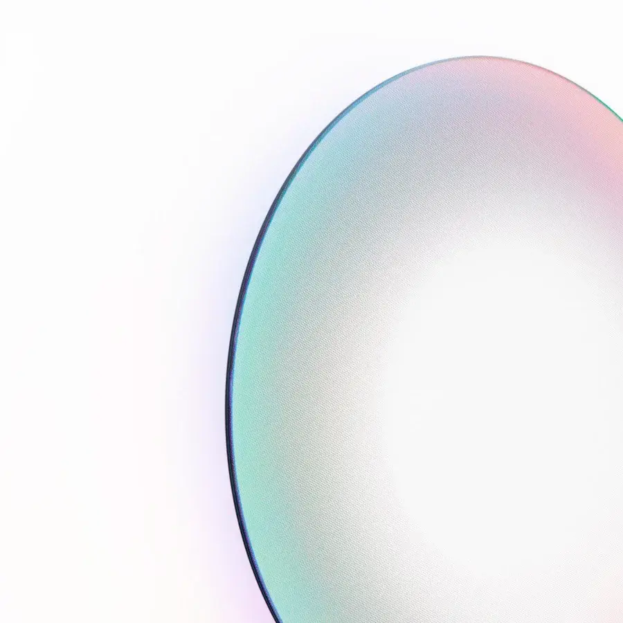 Captivating Glas Italia Shimmer mirror crafted from extralight glass with iridescent multichromatic finish and gradient coloration