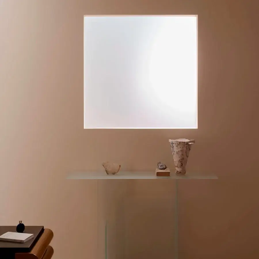 Elegant Glas Italia Kazimir console crafted from clear tempered glass with double-sided acid-etched finish
