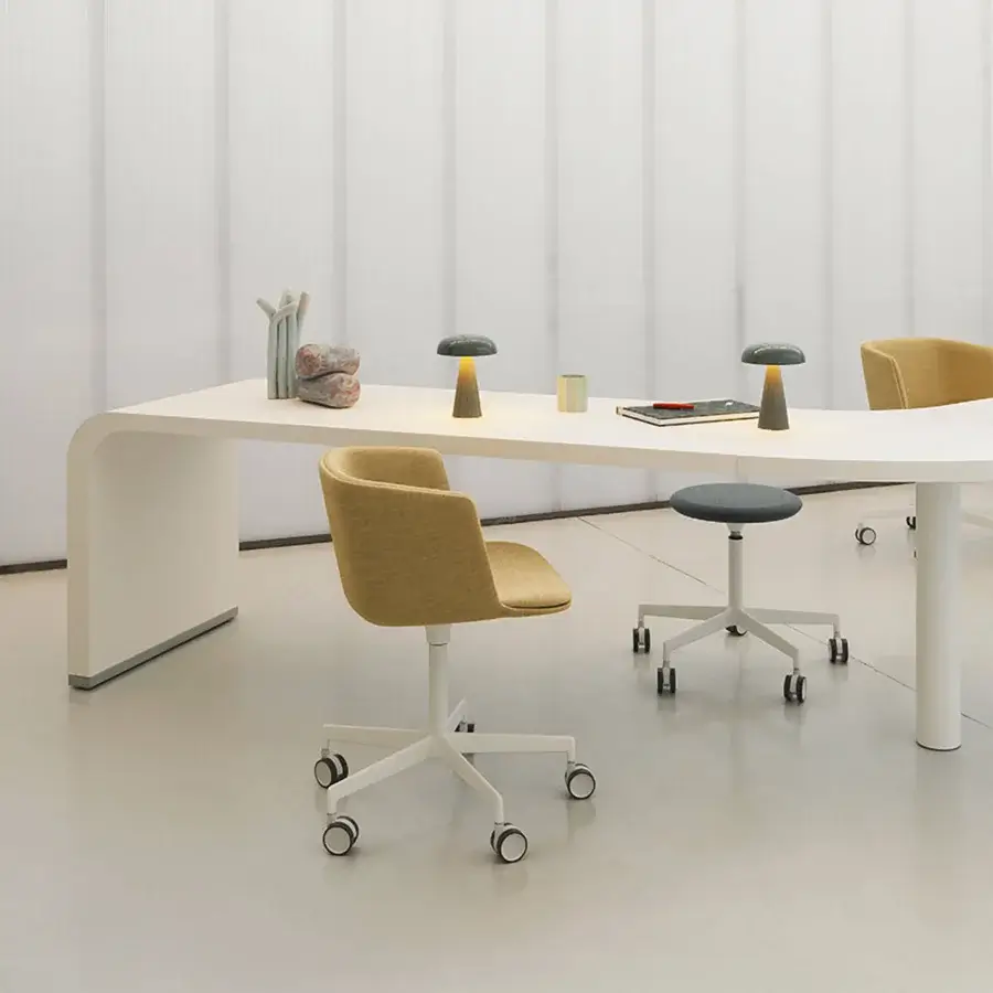 Distinguished Lapalma Cut office armchair with golden-yellow textile upholstery and sandblasted aluminum swivel base crafted in Italy