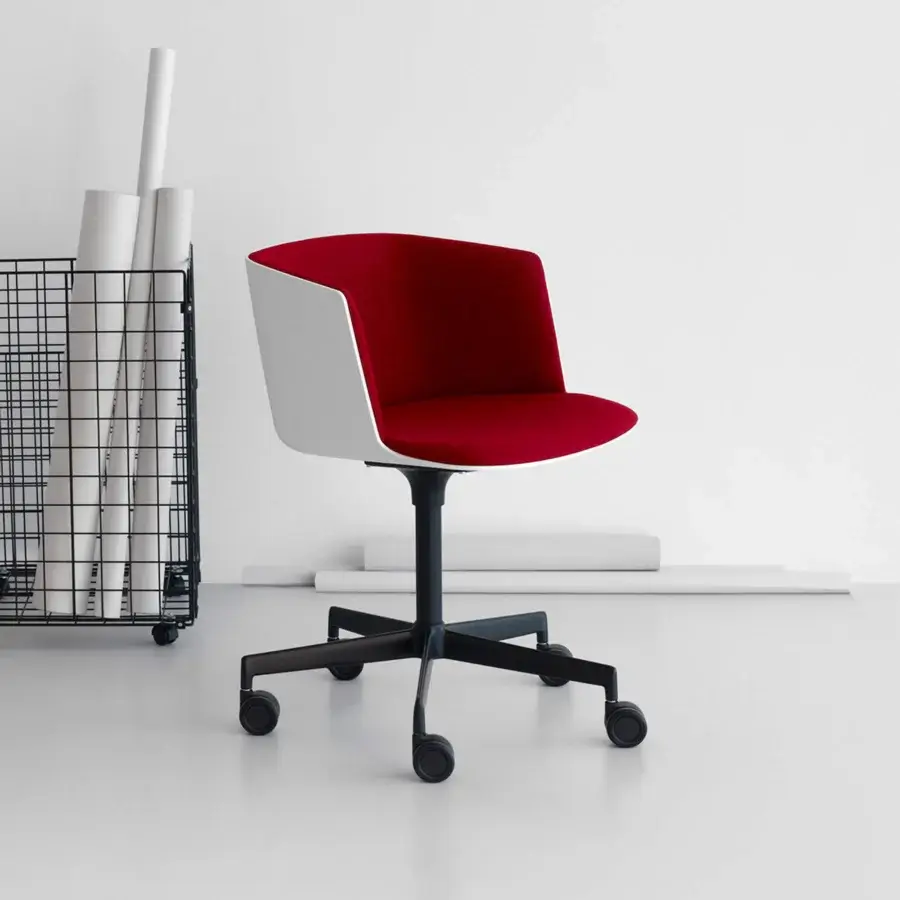 Exceptional Lapalma Cut office armchair with white lacquered shell and vibrant red woven fabric finish