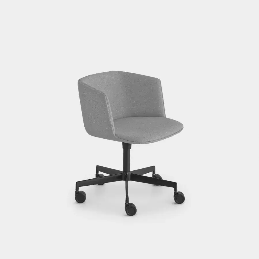 Distinguished Lapalma Cut office armchair with white lacquered shell and medium gray textured fabric upholstery, built with sandblasted aluminum base