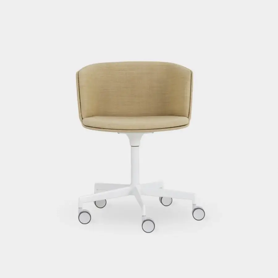 Superior Lapalma Cut office armchair with white lacquered Baydur® shell and warm beige woven textile upholstery