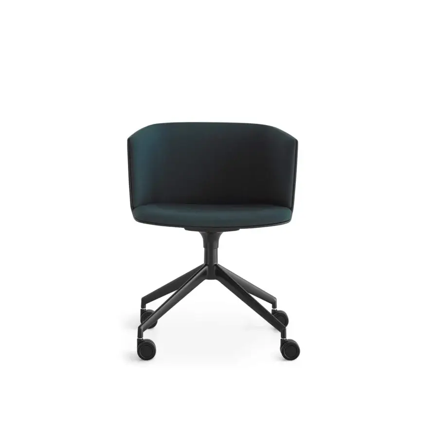 Superior Lapalma Cut office armchair with teal fire-resistant polyurethane shell and sandblasted aluminum swivel base crafted in Italy