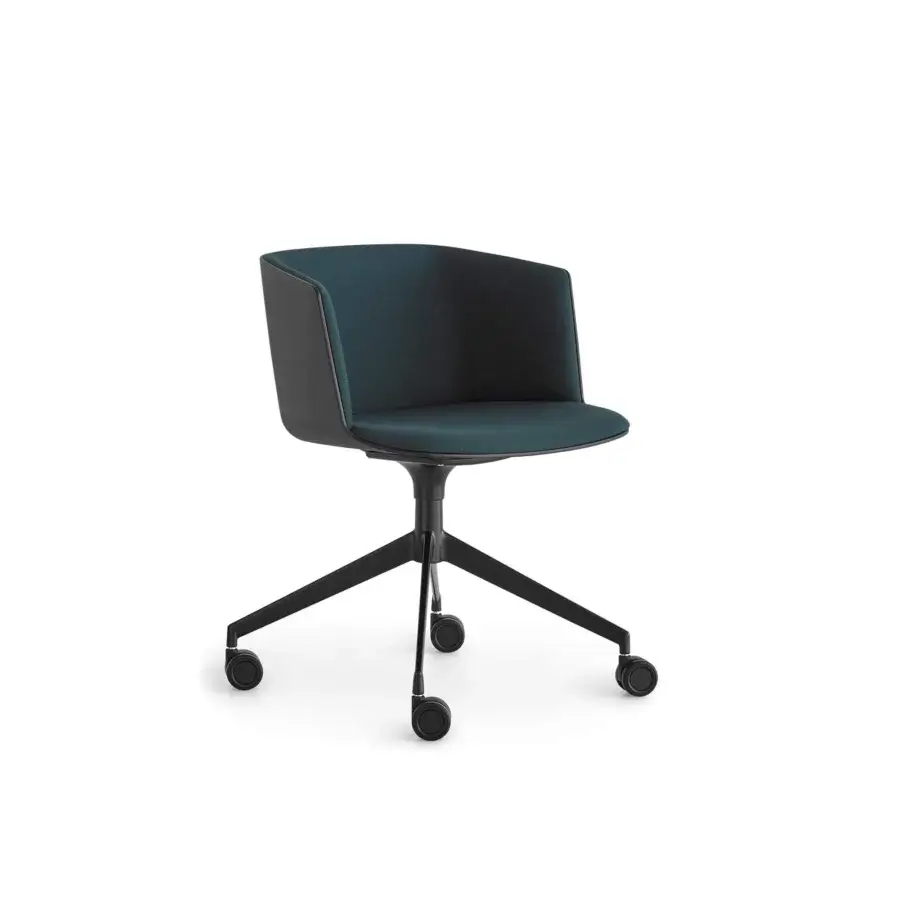 Captivating Lapalma Cut office armchair with white lacquered fire-resistant polyurethane shell fully upholstered in deep teal textile and sandblasted aluminum base