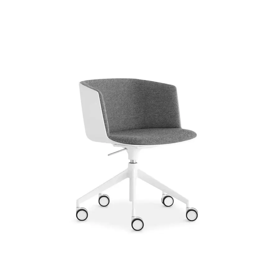 Distinguished Lapalma Cut office armchair with white lacquered fire-resistant polyurethane shell and dark gray fabric upholstery crafted in Italy