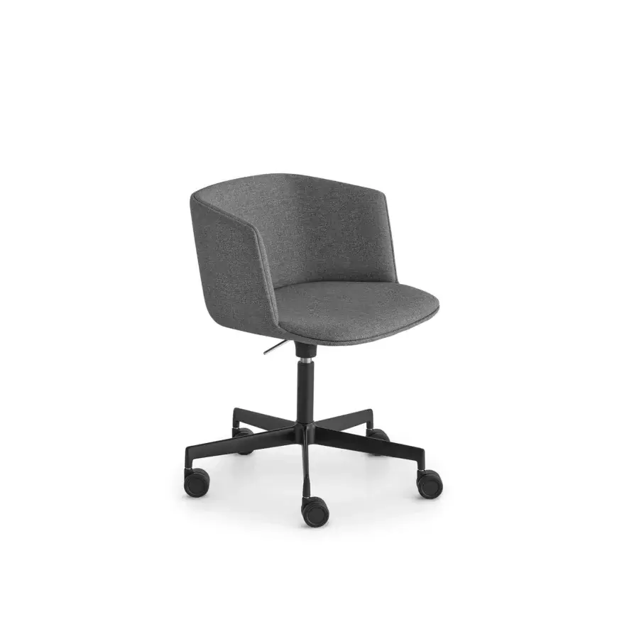 Superior Lapalma Cut office armchair with medium gray textured textile upholstery and sandblasted aluminum swivel base