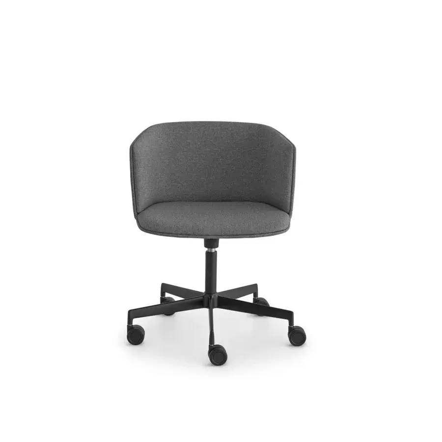 Captivating Lapalma Cut office armchair with white lacquered fire-resistant polyurethane shell and medium gray textured textile upholstery
