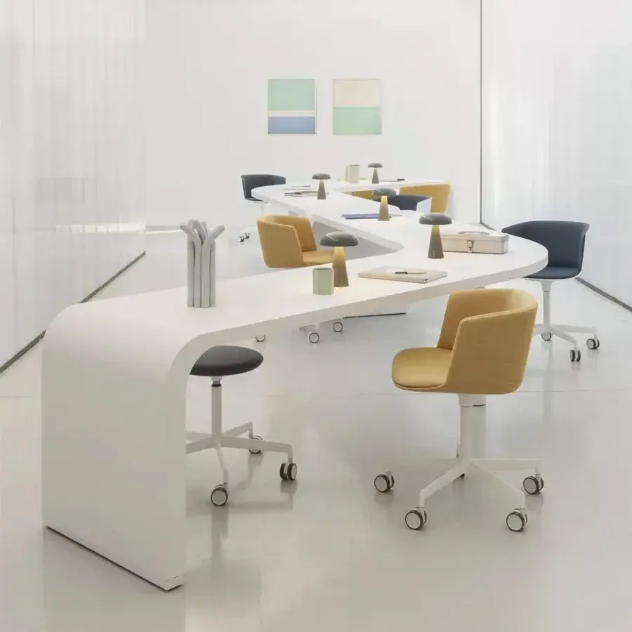 Exclusive Lapalma Cut office armchair with vibrant mustard yellow textile upholstery and sandblasted aluminum five-star base
