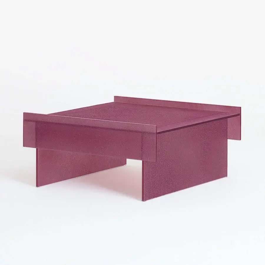 Exceptional Glas Italia Simoon side & coffee table built with plum ground polished extralight glass and shimmering texture