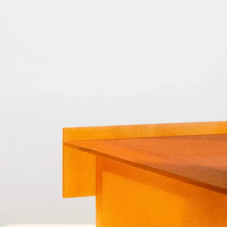 Distinguished Glas Italia Simoon side & coffee table crafted in warm orange-red ground polished extralight glass with a textured Murano coating
