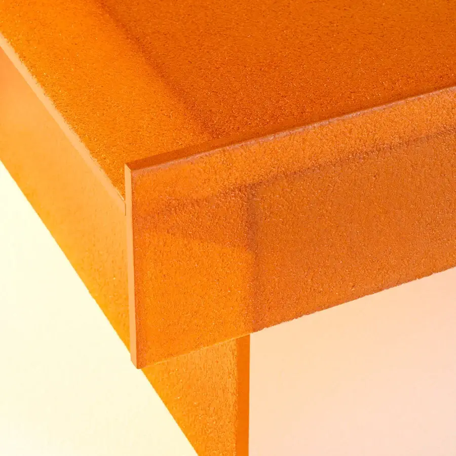 Exceptional Glas Italia Simoon side & coffee table built in vibrant orange ground polished extralight glass with a textured surface