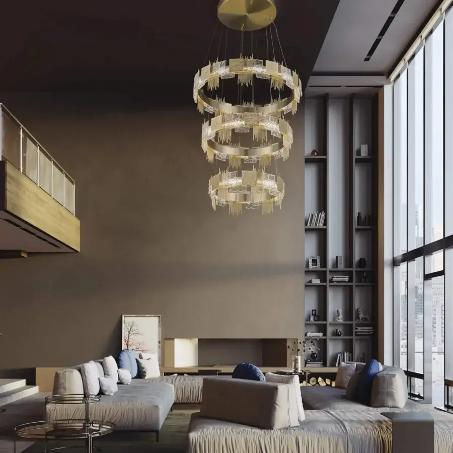 Exceptional Euroluce Character suspension lamp crafted in refined metal with a golden satin finish and contemporary design