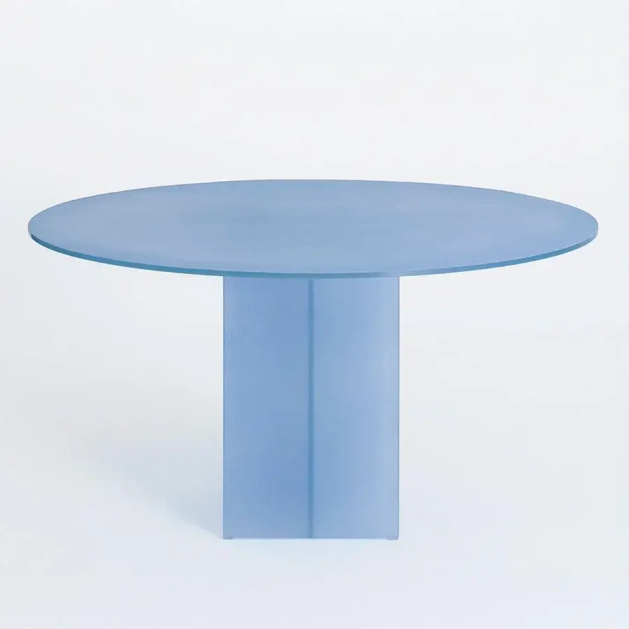 Superior Glas Italia Simoon table built in pale blue glass with a uniformly matte, grit-like texture
