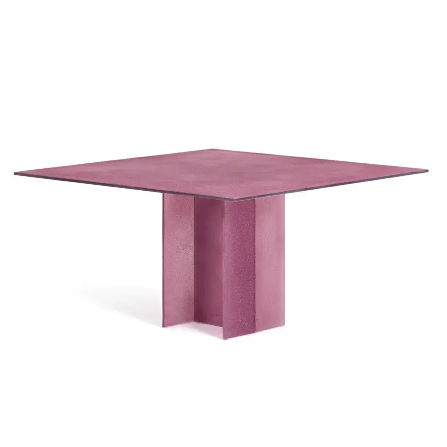 Exceptional Glas Italia Simoon table crafted in mauve ground polished extralight glass with a subtly textured matte finish