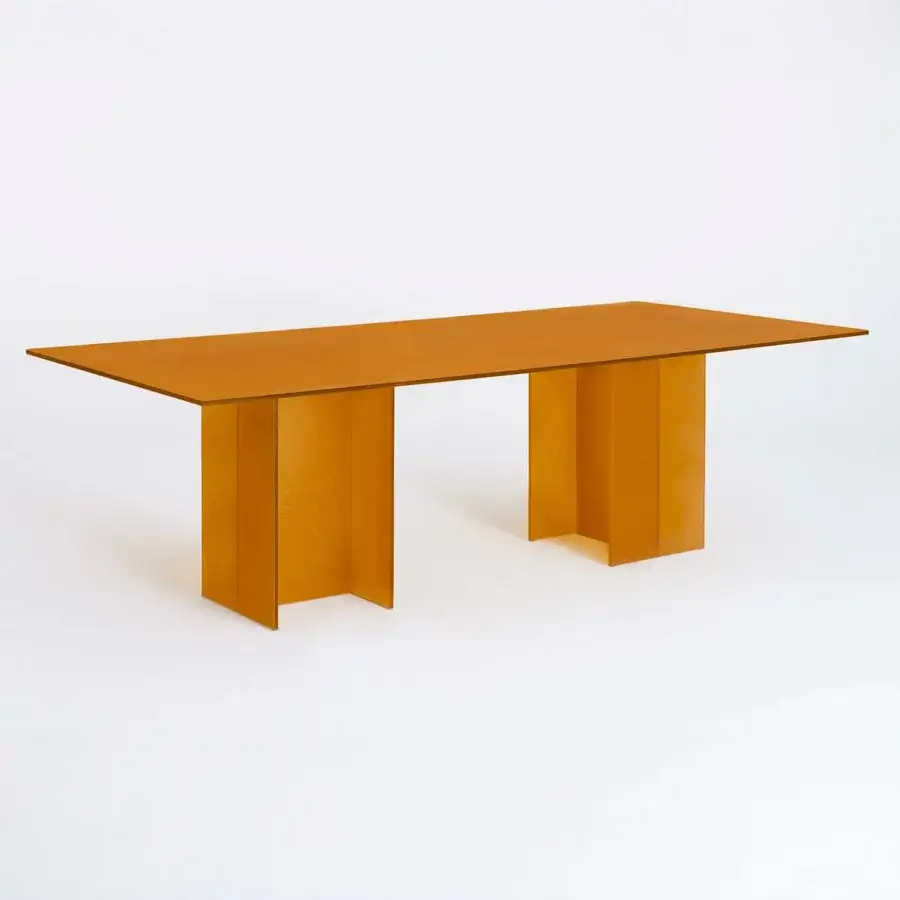 Distinguished Glas Italia Simoon table crafted in golden-amber ground polished extralight glass with a subtle matte finish