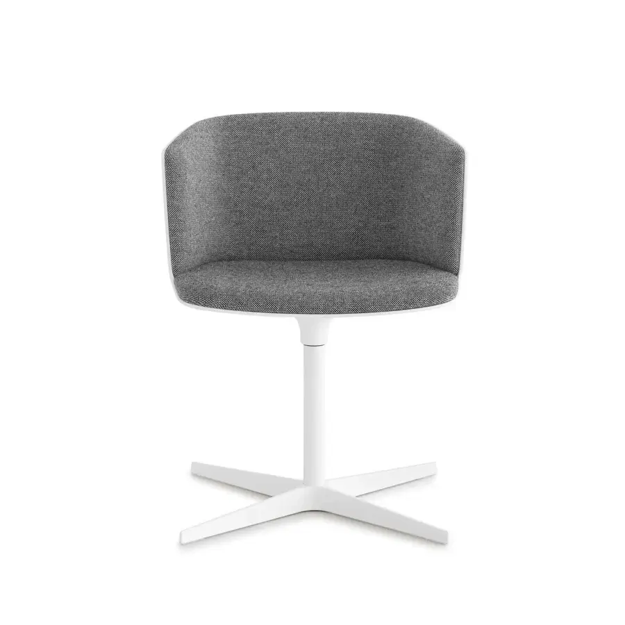 Distinguished Lapalma Cut armchair upholstered in medium-gray textile with a white cross base allowing swivel motion