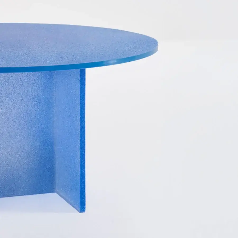Distinguished Glas Italia Simoon table crafted from vibrant blue extralight glass with a subtly textured ground Murano finish