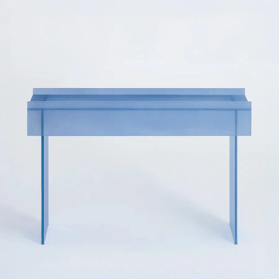 Exceptional Glas Italia Simoon console crafted from pale blue extralight glass with a uniformly matte, grit-like texture