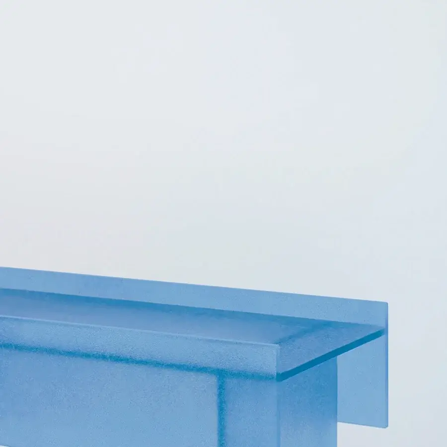 Elegant Glas Italia Simoon console crafted from pastel blue extralight glass with ground Murano coating and polished finish