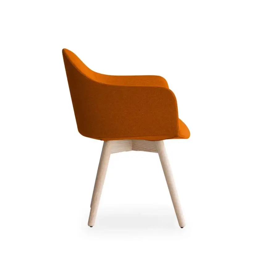Exceptional Lapalma Edit armchair with sculpted form upholstered in warm orange textile and a satin ash wood base