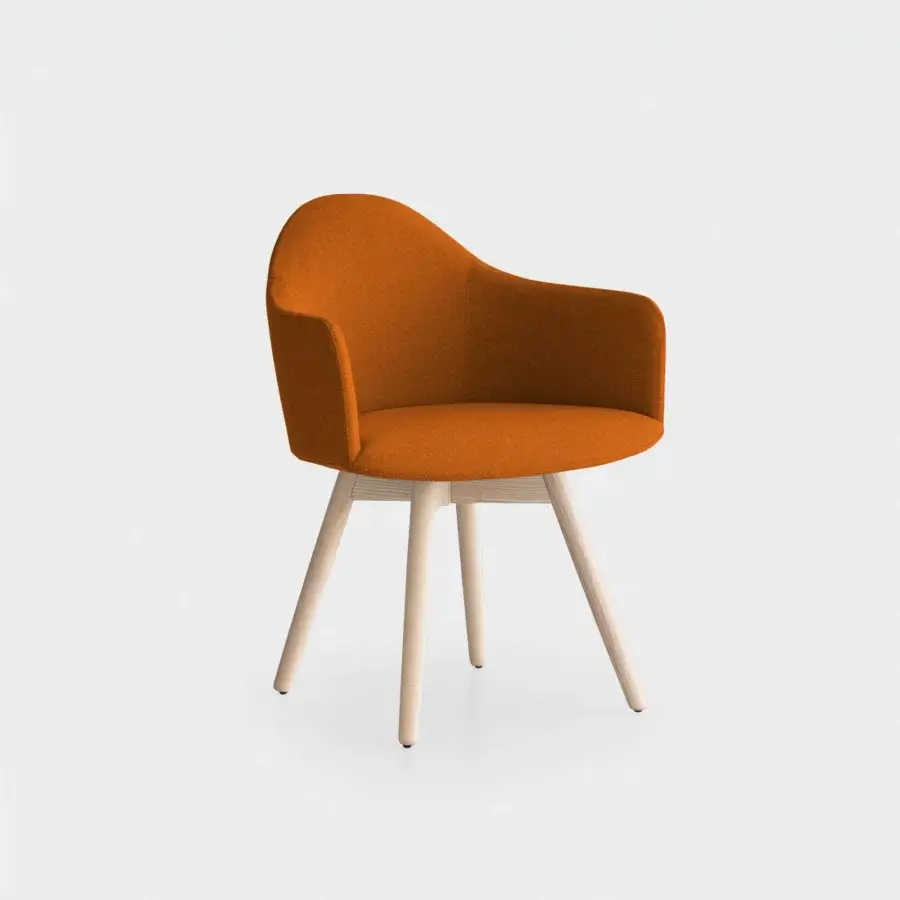 Superior Lapalma Edit armchair with gently curved form upholstered in warm orange textile and satin-finish solid ash wood base