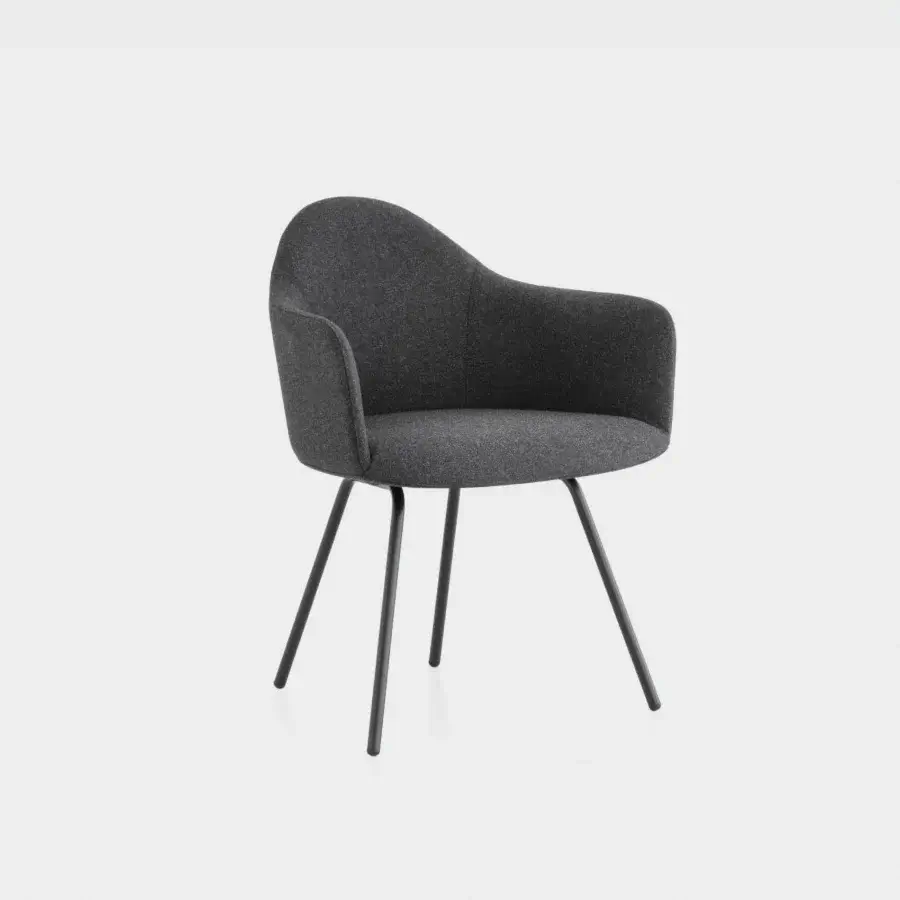 Distinguished Lapalma Edit armchair with rounded organic form upholstered in dark gray textured fabric and varnished solid ash wood base