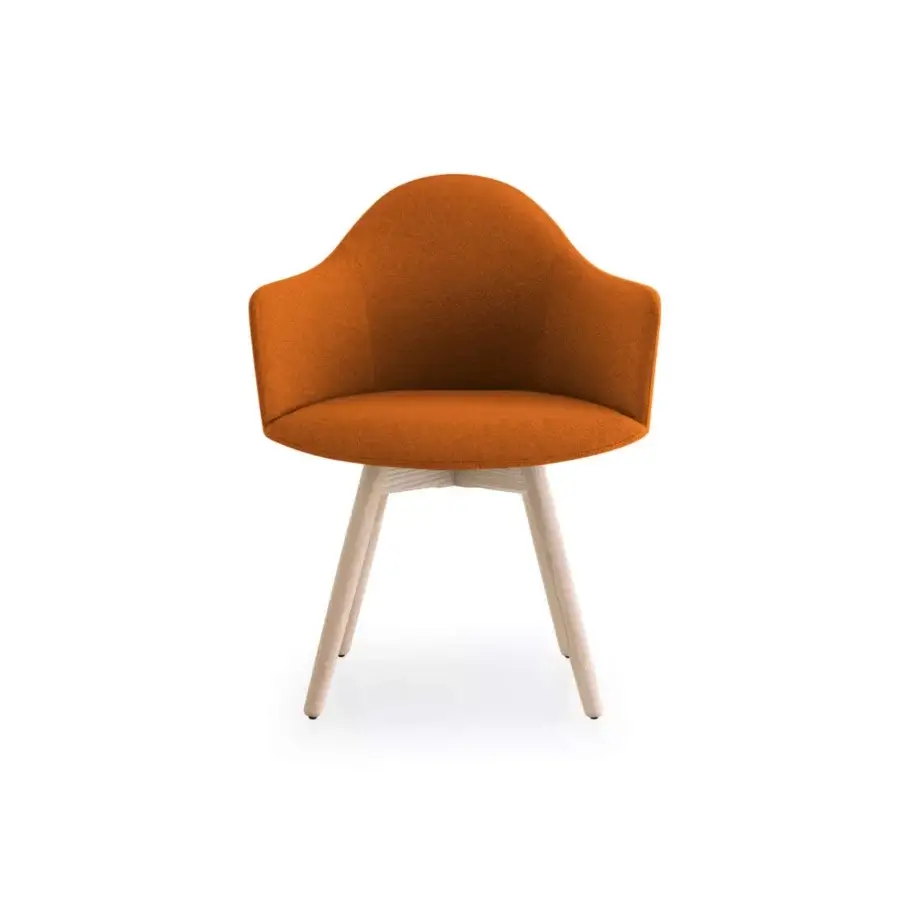 Exceptional Lapalma Edit armchair with rigid Baydur® shell upholstered in warm orange textile and satin-finish solid ash wood frame