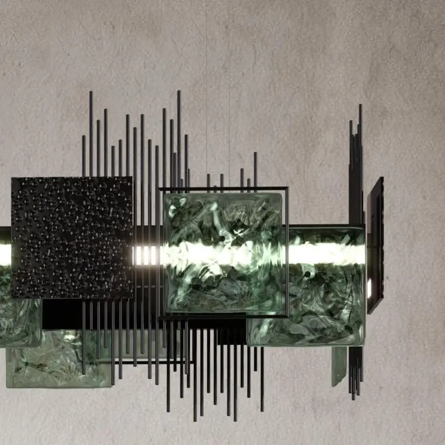 Superior Euroluce Character suspension lamp crafted in dark-toned metal with translucent green glass and a matte finish