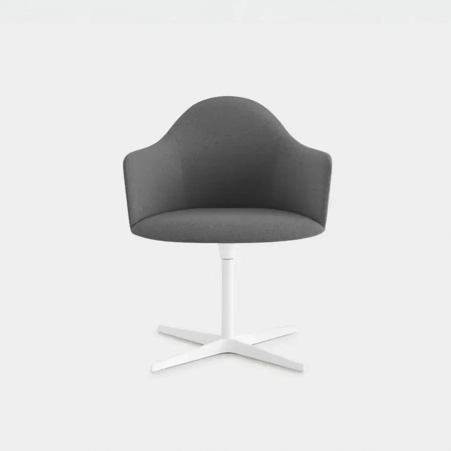Elegant Lapalma Edit armchair with medium gray textile upholstery and white powder-coated aluminum swivel base crafted in Italy