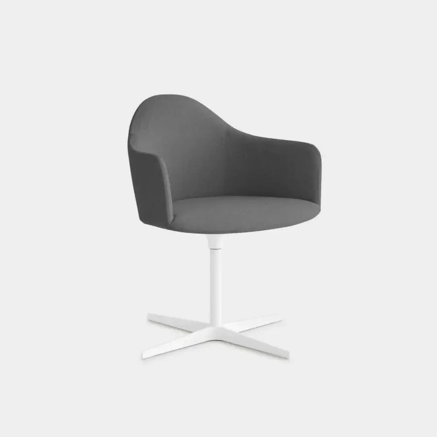 Distinguished Lapalma Edit armchair with medium gray woven textile upholstery and white powder-coated aluminum swivel base