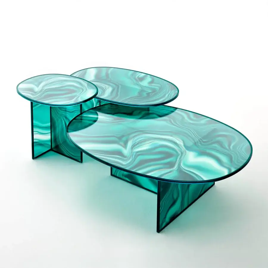 Captivating Glas Italia Liquefy coffee table crafted in teal and light green tempered extralight glass with glossy finish