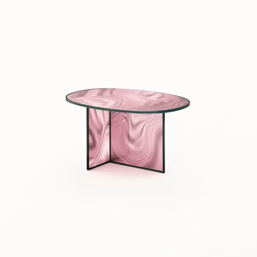 Captivating Glas Italia Liquefy coffee table crafted in pink beige tempered extralight glass with a polished swirling pattern