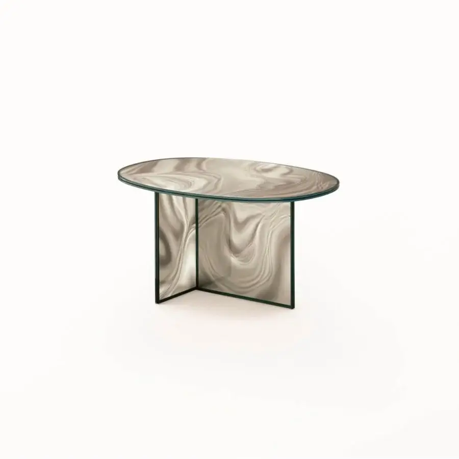 Distinguished Glas Italia Liquefy coffee table crafted in beige and cream marbled extralight glass with anthracite grey painted frame and glossy finish
