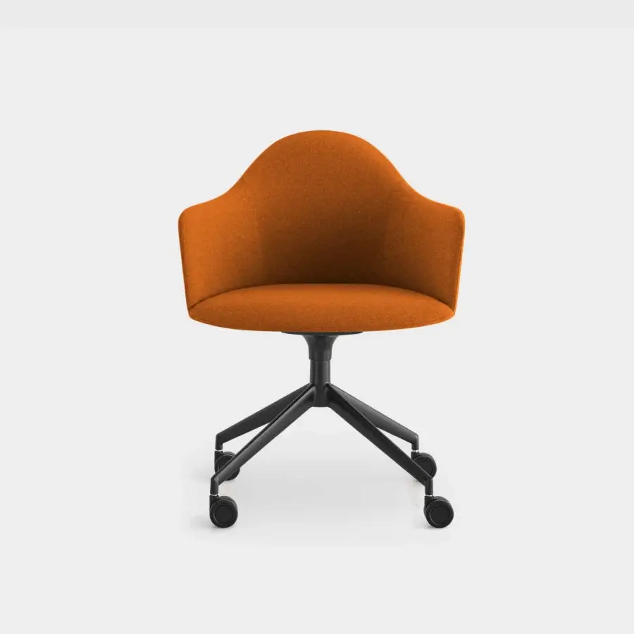 Superior Lapalma Edit Office armchair upholstered in reddish-orange textured textile with a matte dark metal swivel base