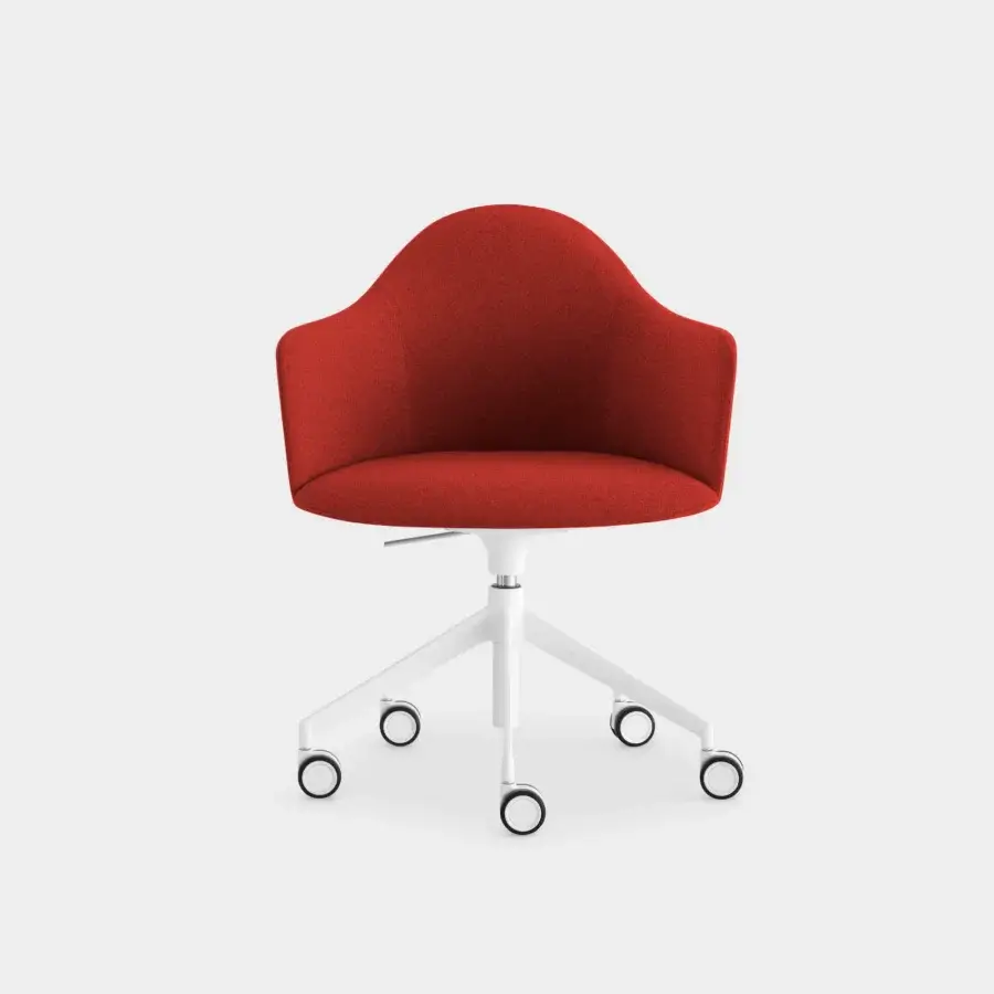 Distinguished Lapalma Edit Office armchair upholstered in reddish-orange woven fabric with a white five-spoke aluminum swivel base