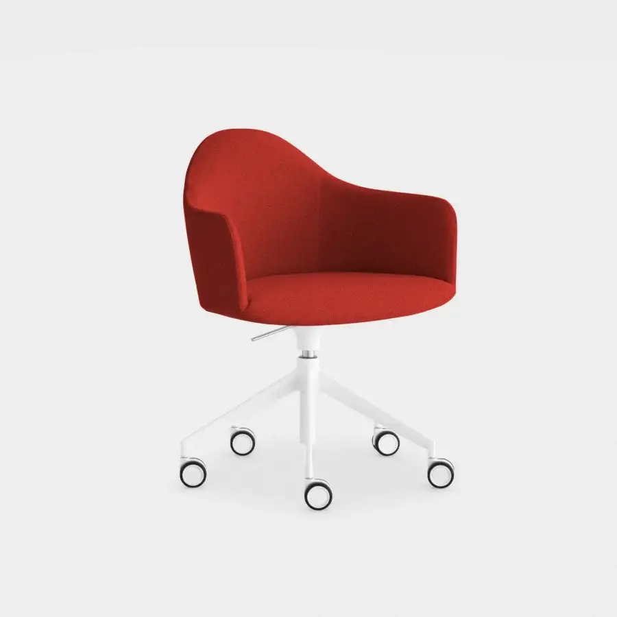 Exceptional Lapalma Edit Office armchair upholstered in reddish-orange textured textile with a matte finish and white swivel aluminium frame