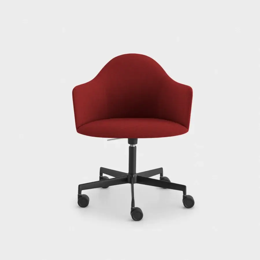 Distinguished Lapalma Edit Office armchair upholstered in richly textured deep red fabric with sleek black swivel aluminium base